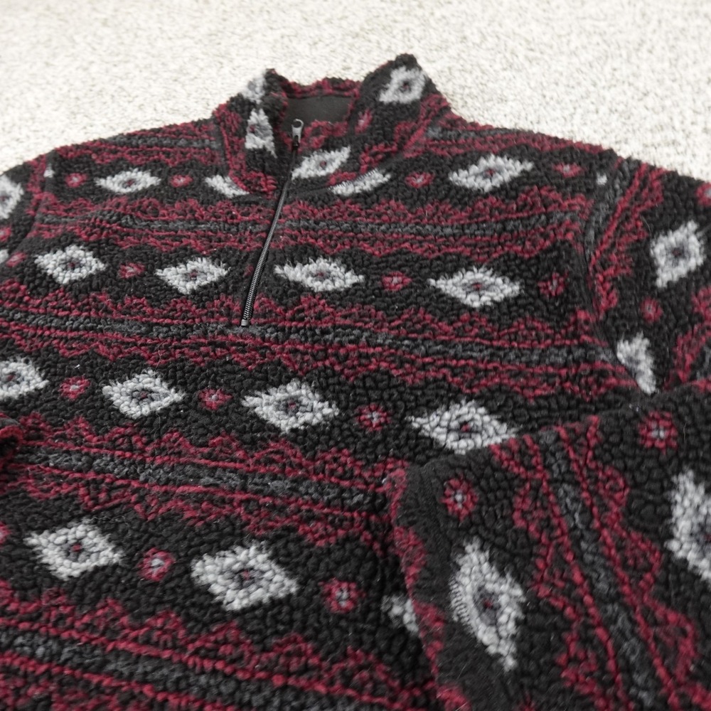 Wrangler Sweater Mens‎ XL Black Red Aztec Western Sherpa Fleece Pullover 1/4 Zip